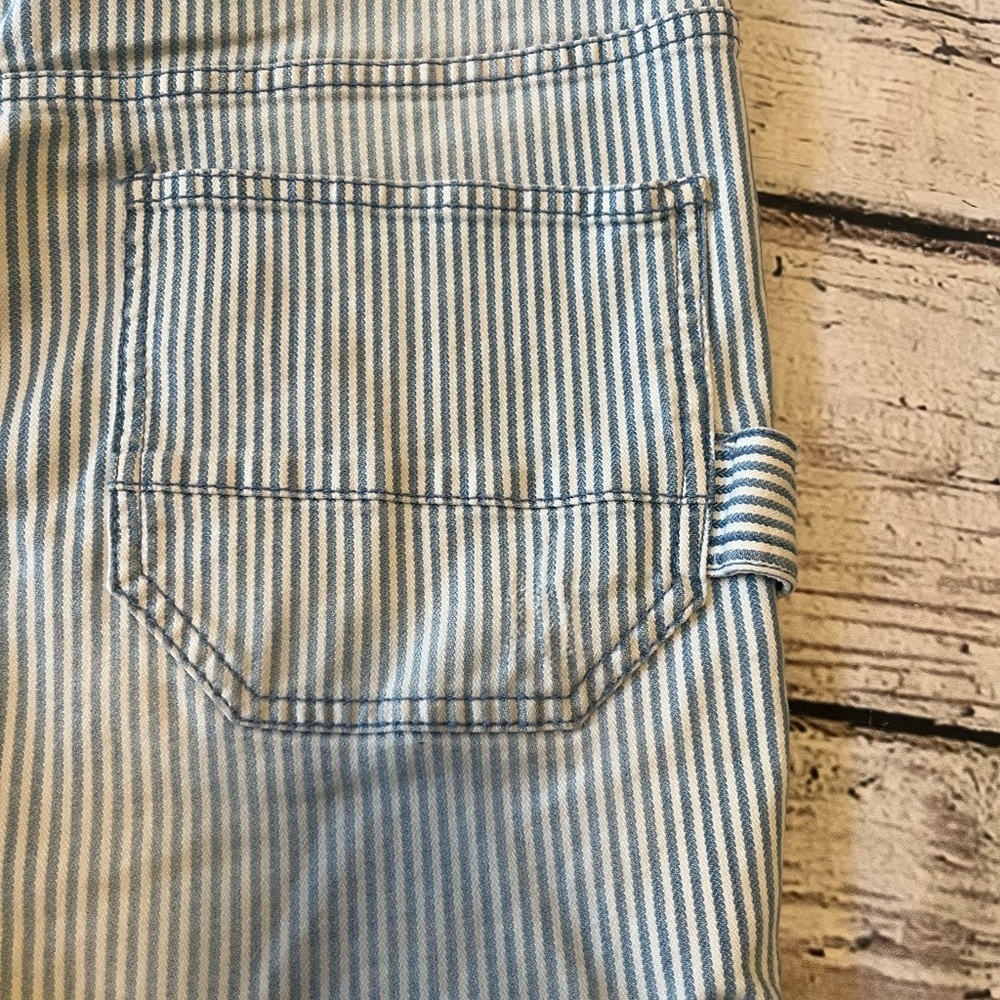 Anthro Pilcro Railroad Striped Button Front Everyday Short Overalls Sz 29 - Picture 9 of 11